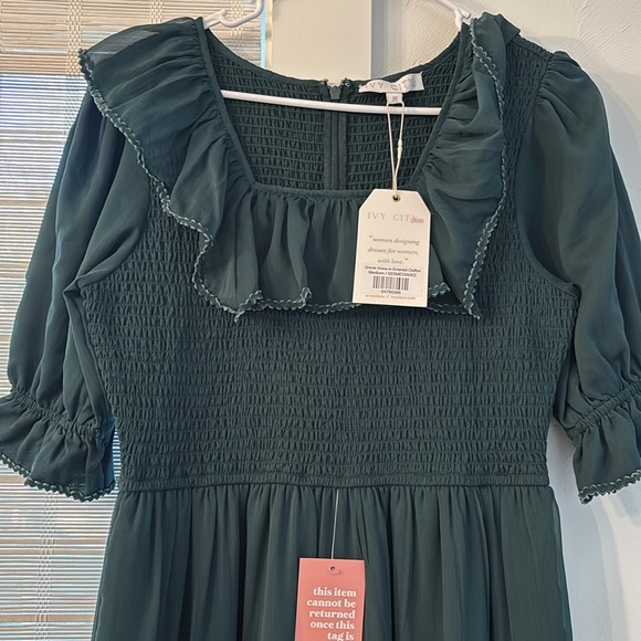 Ivy City Co. - Gracie Dress in Emerald Chiffon - Picture 2 of 5